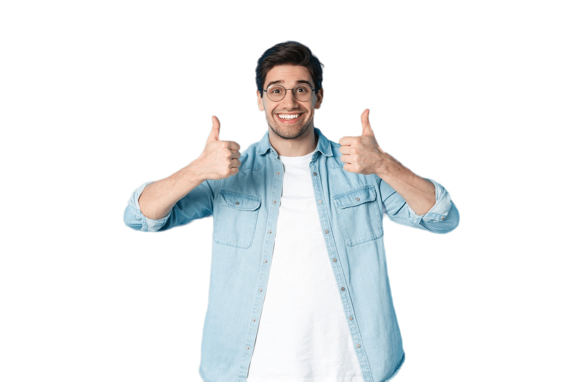 Web Hosting Deals 1 attractive young man wearing glasses casual clothes showing thumbs up approval like something standing against blue background transformed